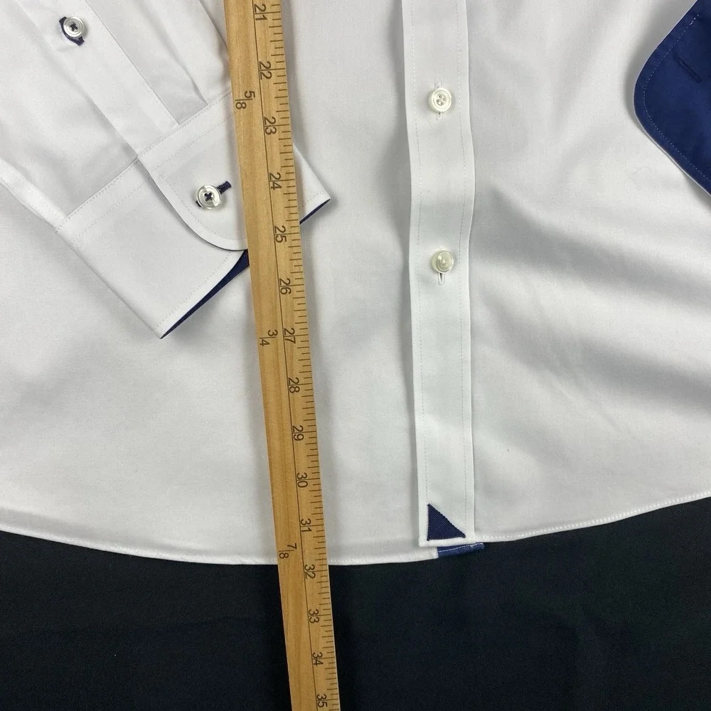 UNTUCKit Shirt Mens XL White w/Conrasting Blue Trim Wrinkle Free Regular Fit
